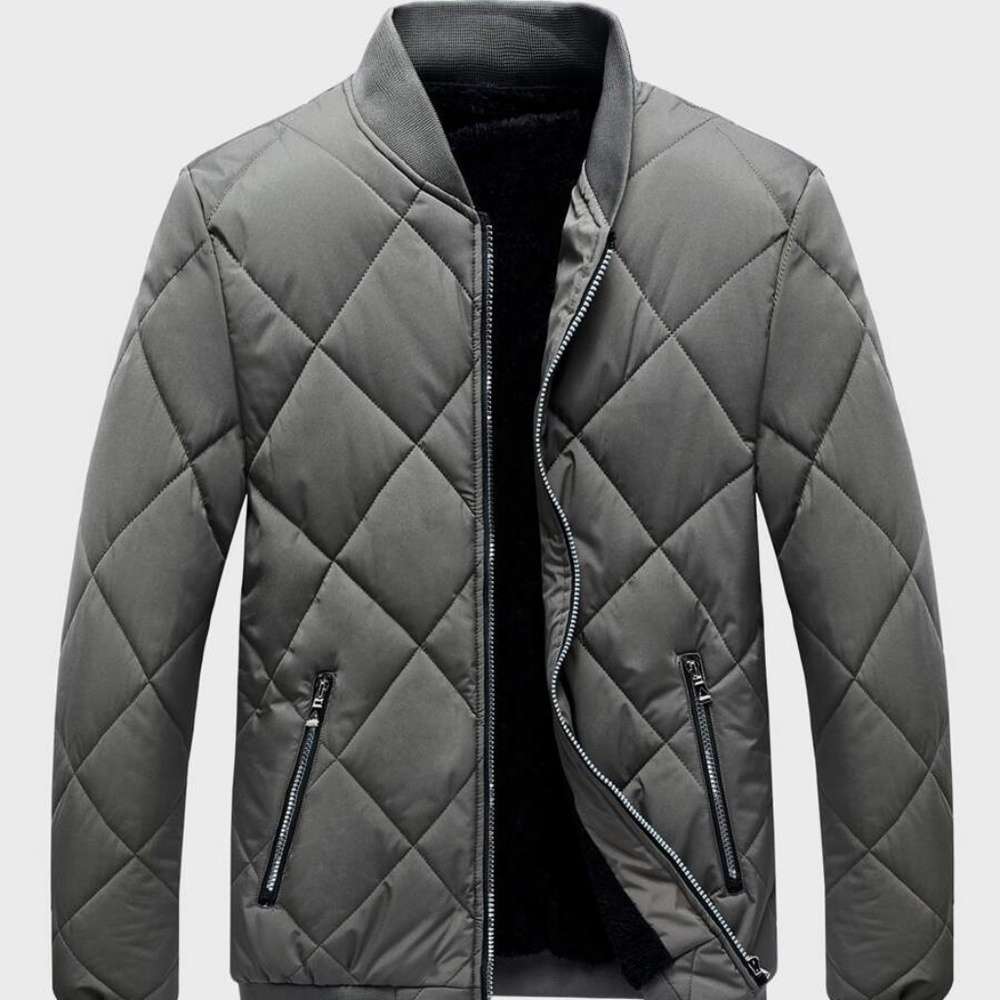 Black Mens padded quilted zip up bomber jacket - Picture 3 of 9